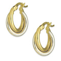 MR14AR001 Arete Arracada Oro Sólido 14K Modelo Doble Aro Oro Blanco y Amarillo 1.3 cm