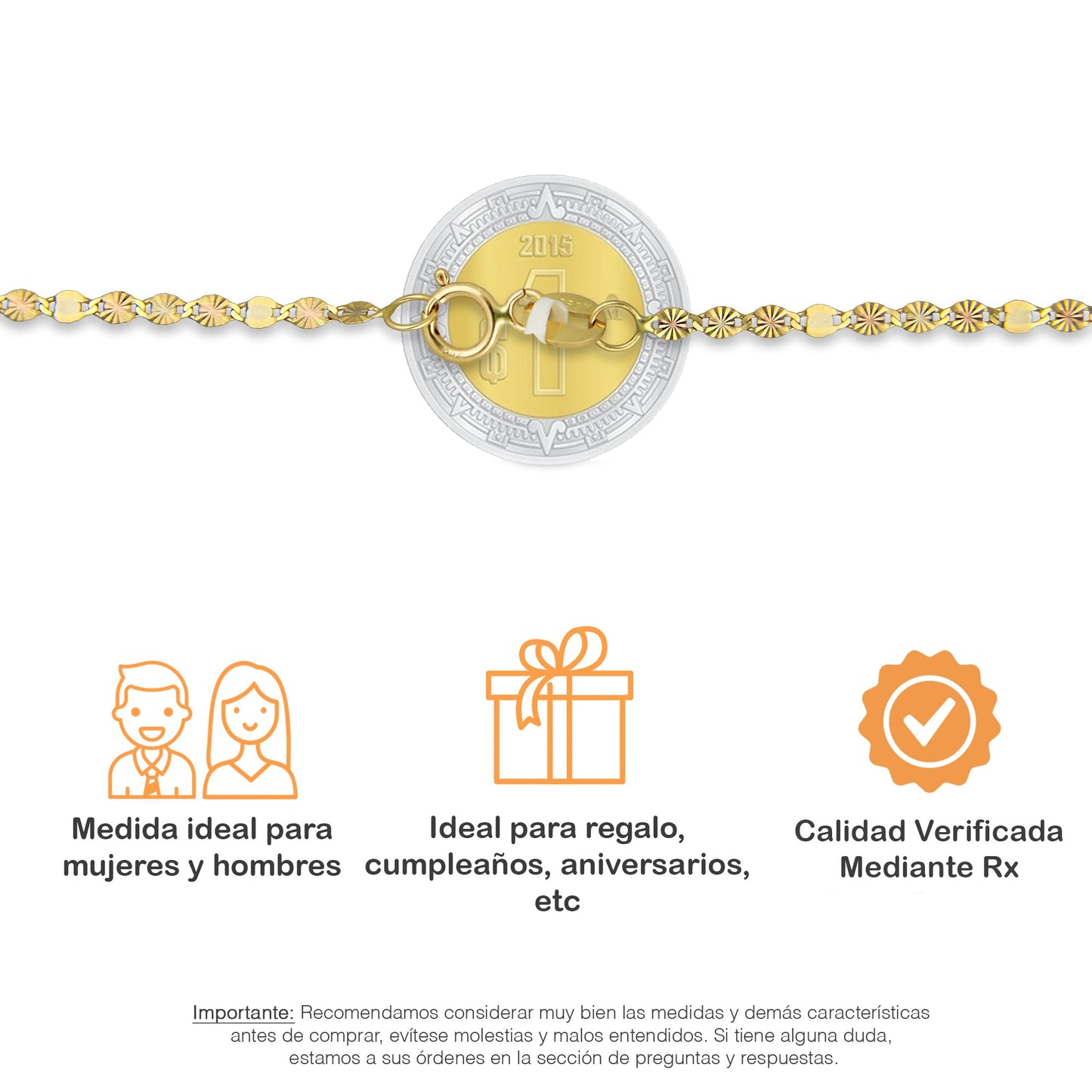 MR14CU020-45 Cadena Oro Sólido 14K Florentino EMC14 Modelo Ancla Diamantada 3 Eslabones Diamantados 1 Liso 2 mm x 45 cm