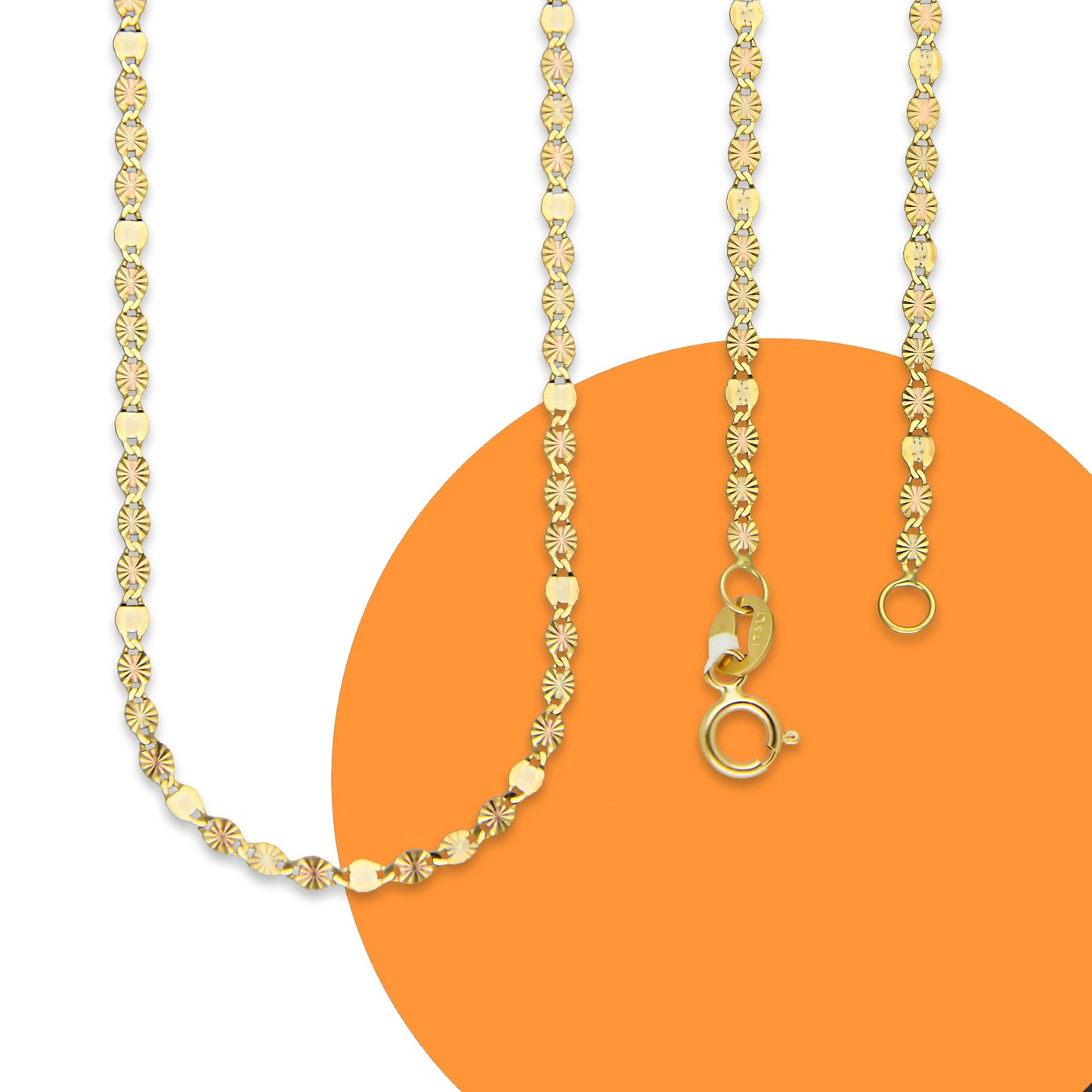 MR14CU020-45 Cadena Oro Sólido 14K Florentino EMC14 Modelo Ancla Diamantada 3 Eslabones Diamantados 1 Liso 2 mm x 45 cm