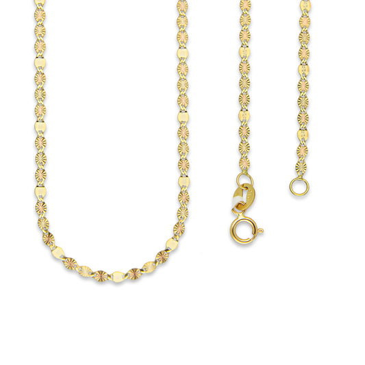 MR14CU020-45 Cadena Oro Sólido 14K Florentino EMC14 Modelo Ancla Diamantada 3 Eslabones Diamantados 1 Liso 2 mm x 45 cm