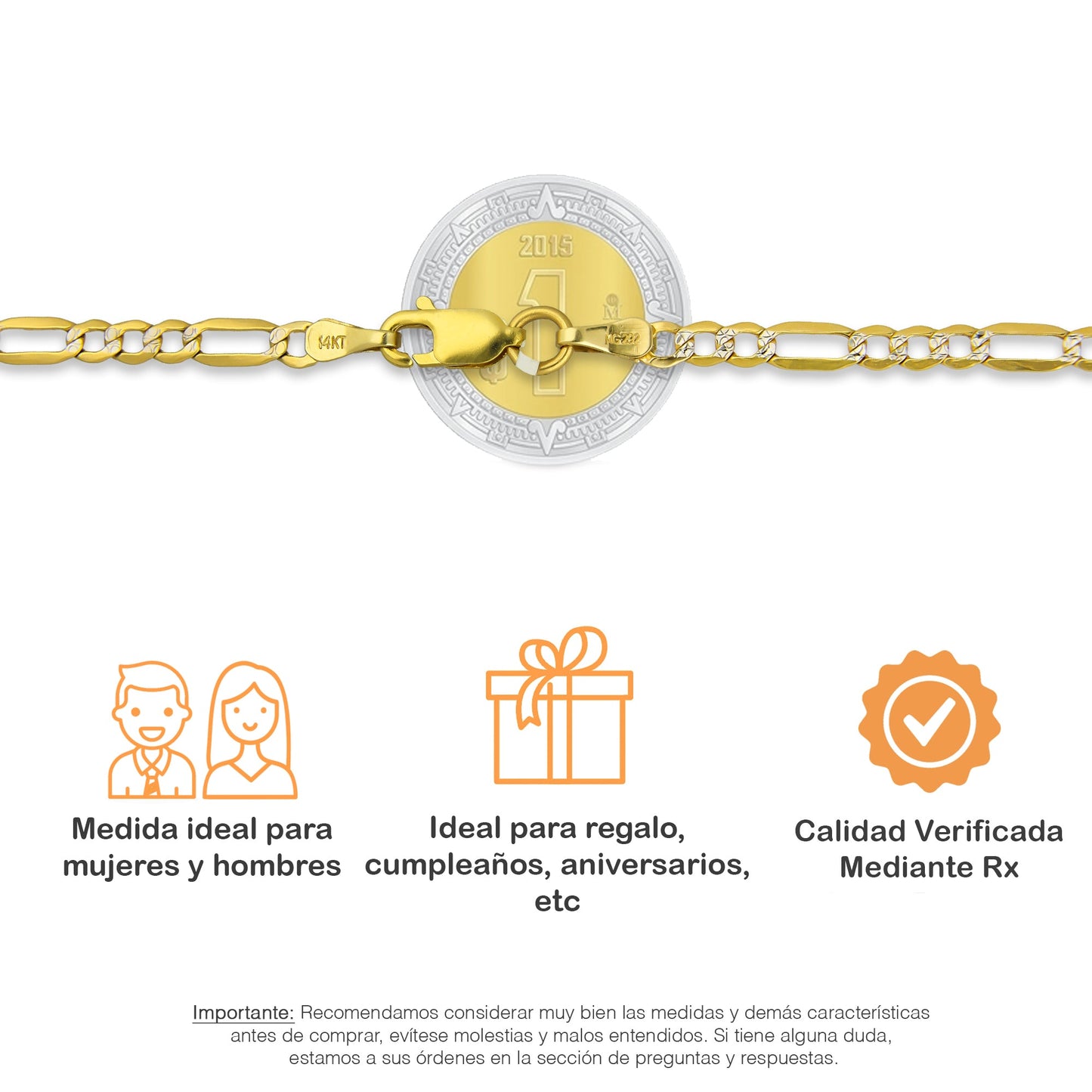 MR14CU024-45 Cadena Oro Sólido 14K EMF14 Modelo Fígaro 3*1 Diamantada 3 mm x 45 cm
