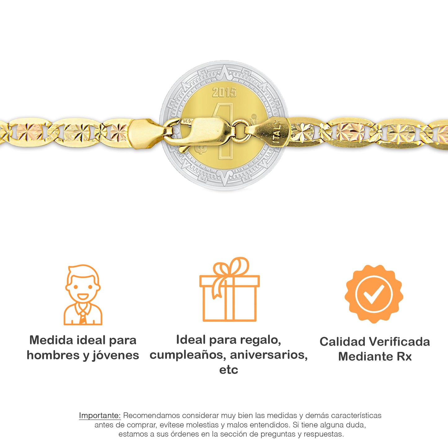 MR14CU045-60 Cadena Oro Sólido 14K EMC14 Modelo Ancla Plana Diamantado Estrella Florentino 4.5 mm x 60 cm