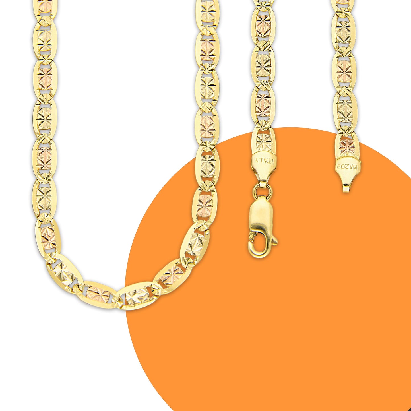 MR14CU045-60 Cadena Oro Sólido 14K EMC14 Modelo Ancla Plana Diamantado Estrella Florentino 4.5 mm x 60 cm