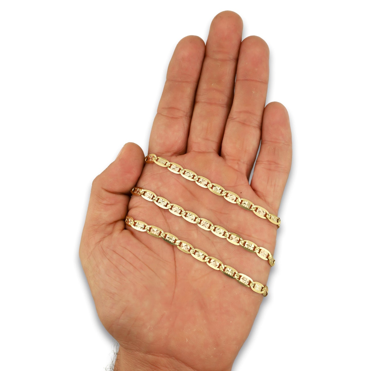 MR14CU045-60 Cadena Oro Sólido 14K EMC14 Modelo Ancla Plana Diamantado Estrella Florentino 4.5 mm x 60 cm