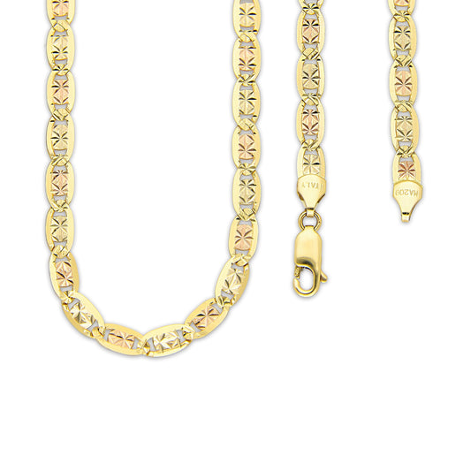 MR14CU045-60 Cadena Oro Sólido 14K EMC14 Modelo Ancla Plana Diamantado Estrella Florentino 4.5 mm x 60 cm