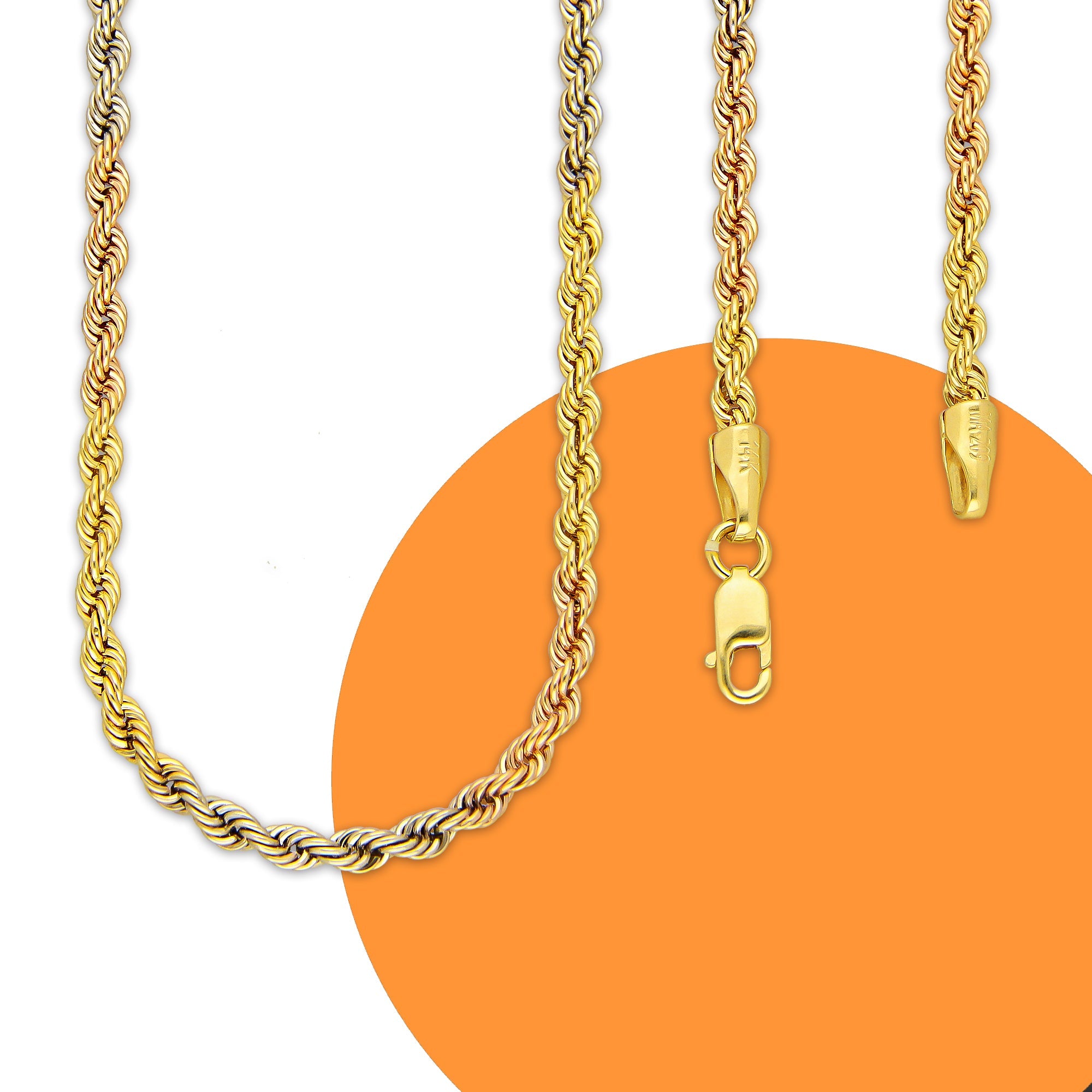 MR14CU047-60 Cadena Oro Sólido 14K EMF14 Modelo Torsal Florentino 3 mm x 60 cm