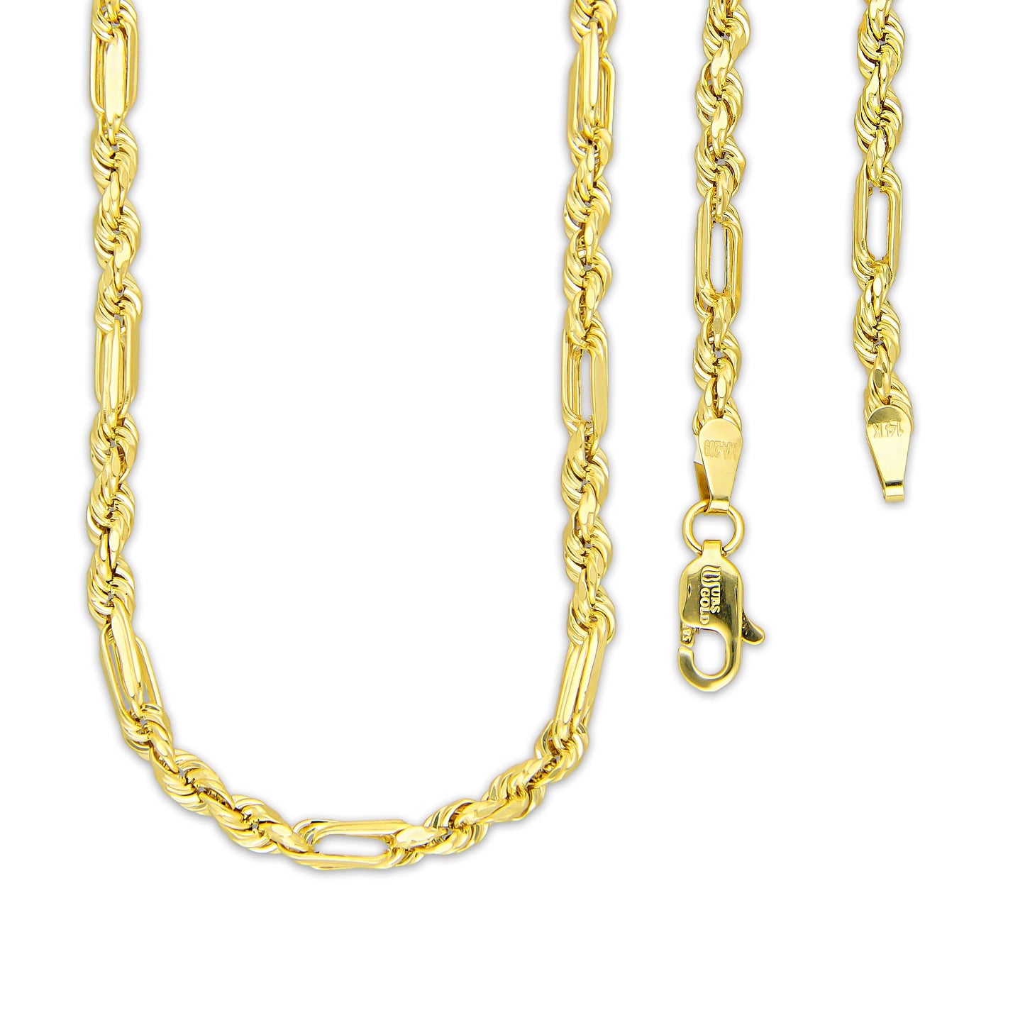 MR14CU048-60 Cadena Oro Sólido 14K EMF14 Modelo Torsal Figaro 3 mm x 60 cm