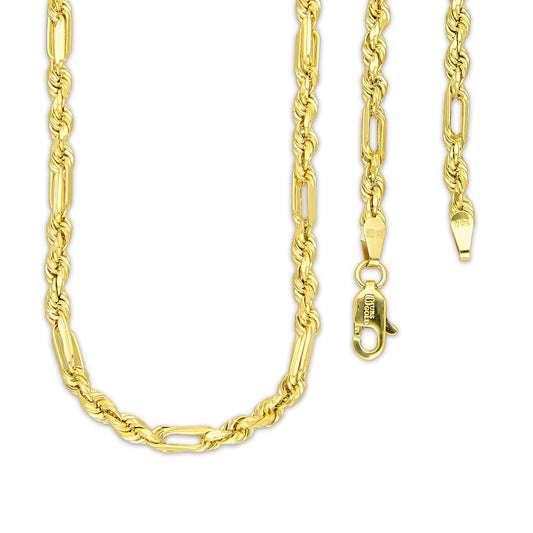 MR14CU048-60 Cadena Oro Sólido 14K EMF14 Modelo Torsal Figaro 3 mm x 60 cm