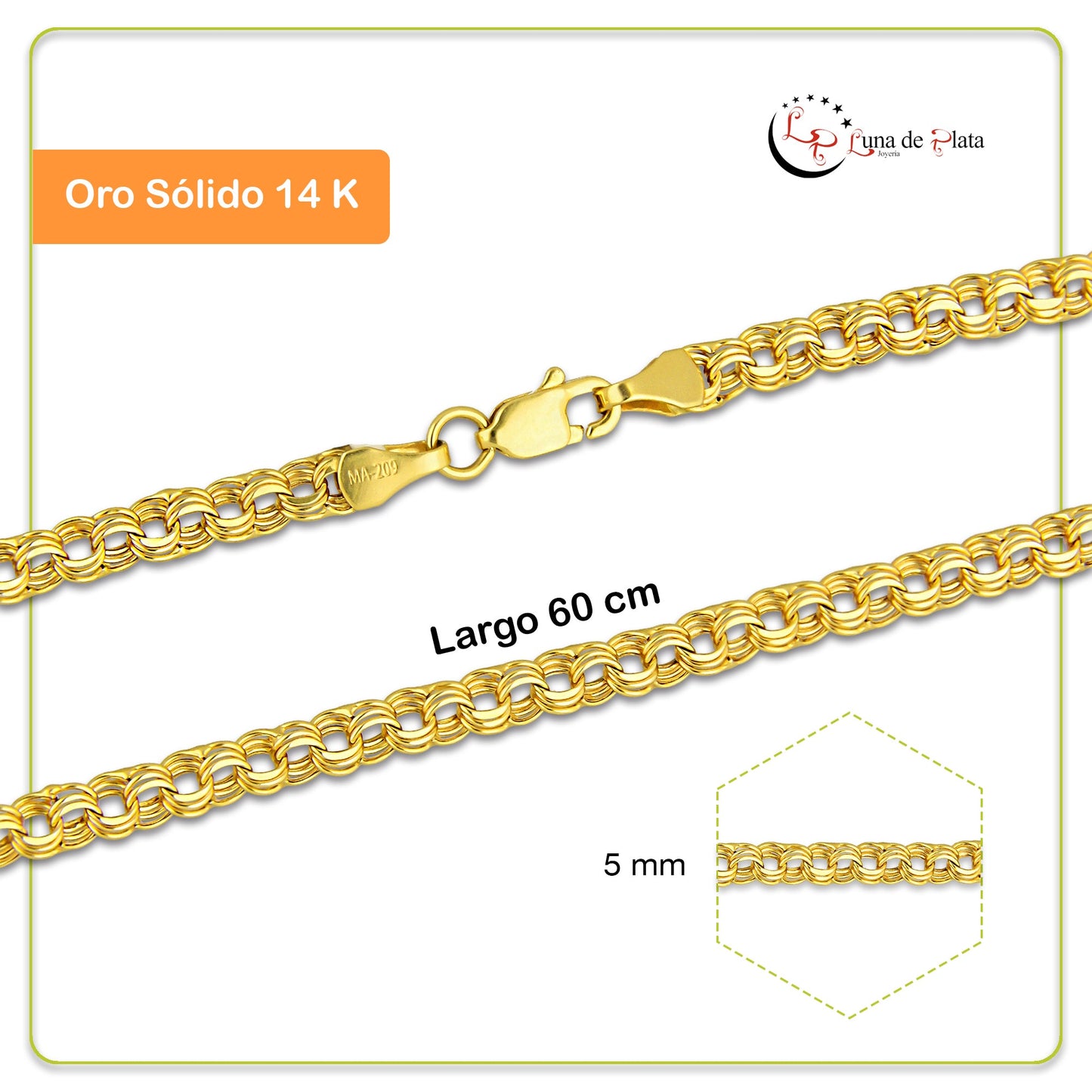 MR14CU054-60 Cadena Oro Sólido 14K EMF14 Modelo Tejido Chino 5 mm x 60 cm