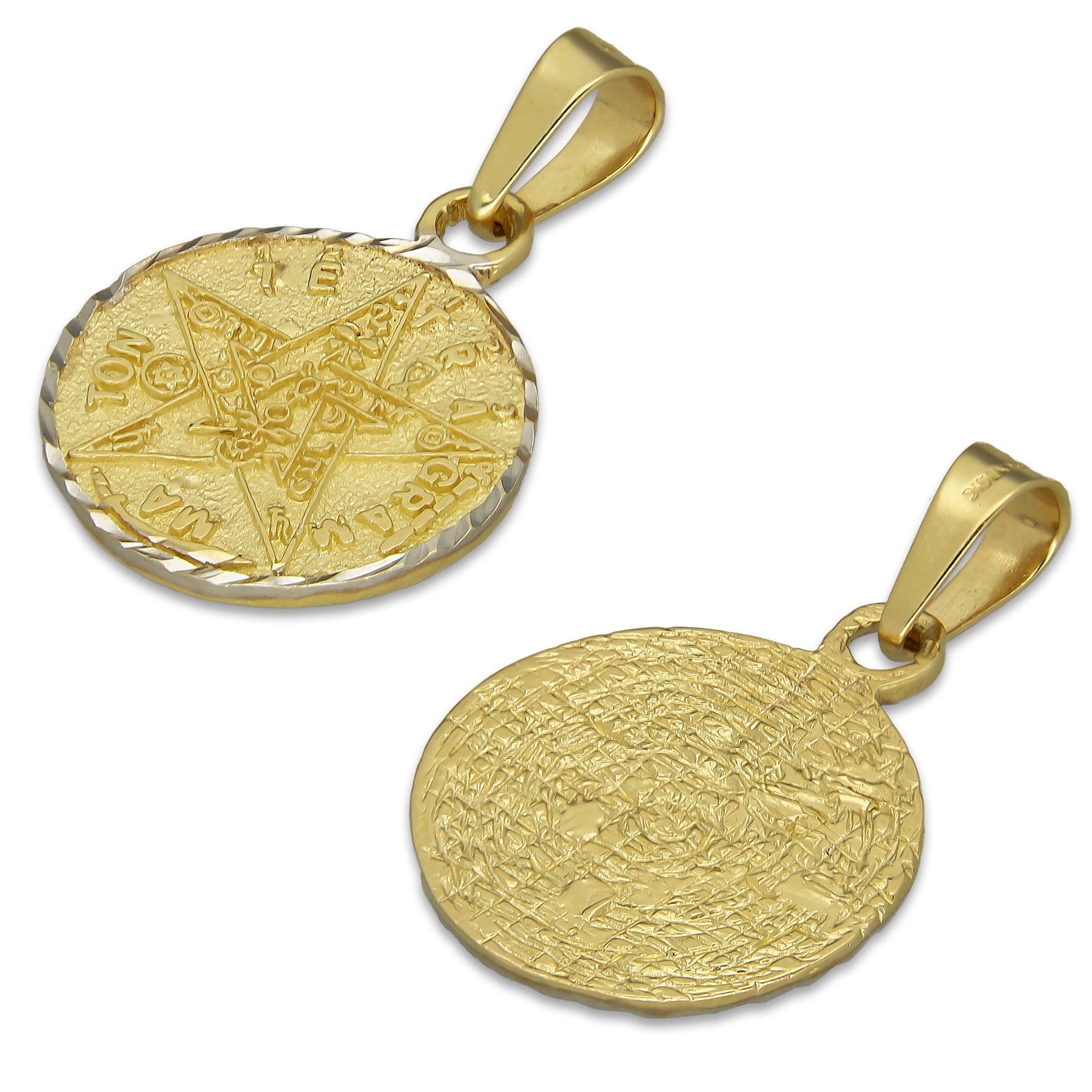 MR14DJ029 Dije Medalla Oro Sólido 14K Tetragrammaton 1.8 x 2.7 cm