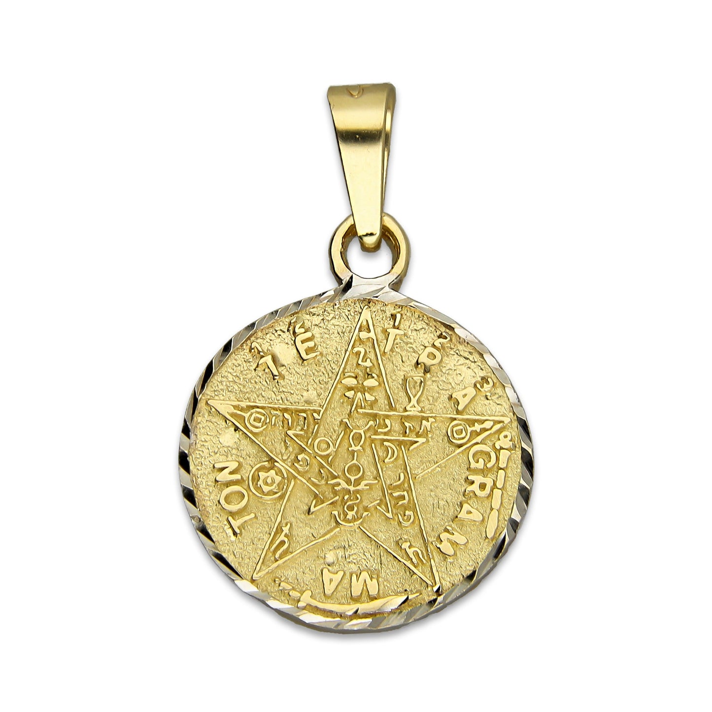 MR14DJ029 Dije Medalla Oro Sólido 14K Tetragrammaton 1.8 x 2.7 cm