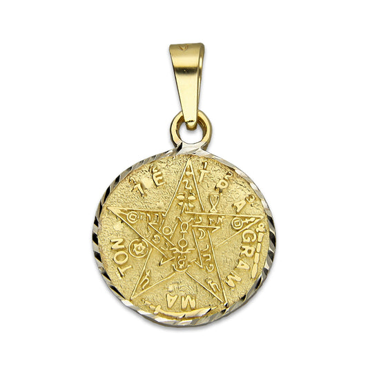MR14DJ029 Dije Medalla Oro Sólido 14K Tetragrammaton 1.8 x 2.7 cm