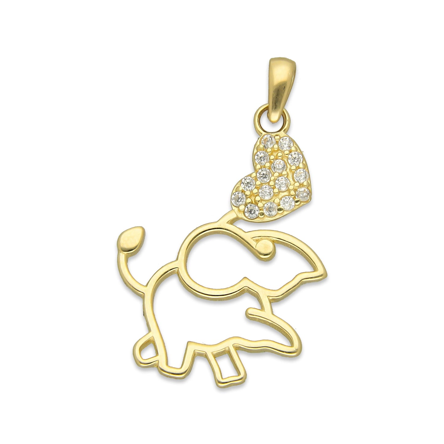 MR14DJ048 Dije Oro Sólido 14K Elefante y Corazon con Zirconia 1.7 cm x 2.8 cm