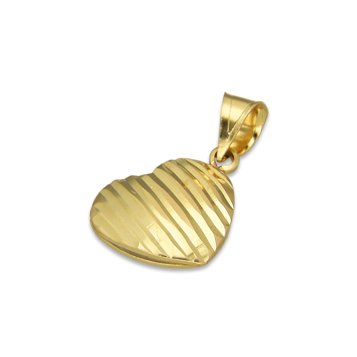 MR14DJ054 Dije Oro Sólido 14K Corazón Bombeado Lineas 1.3 cm x 2 cm