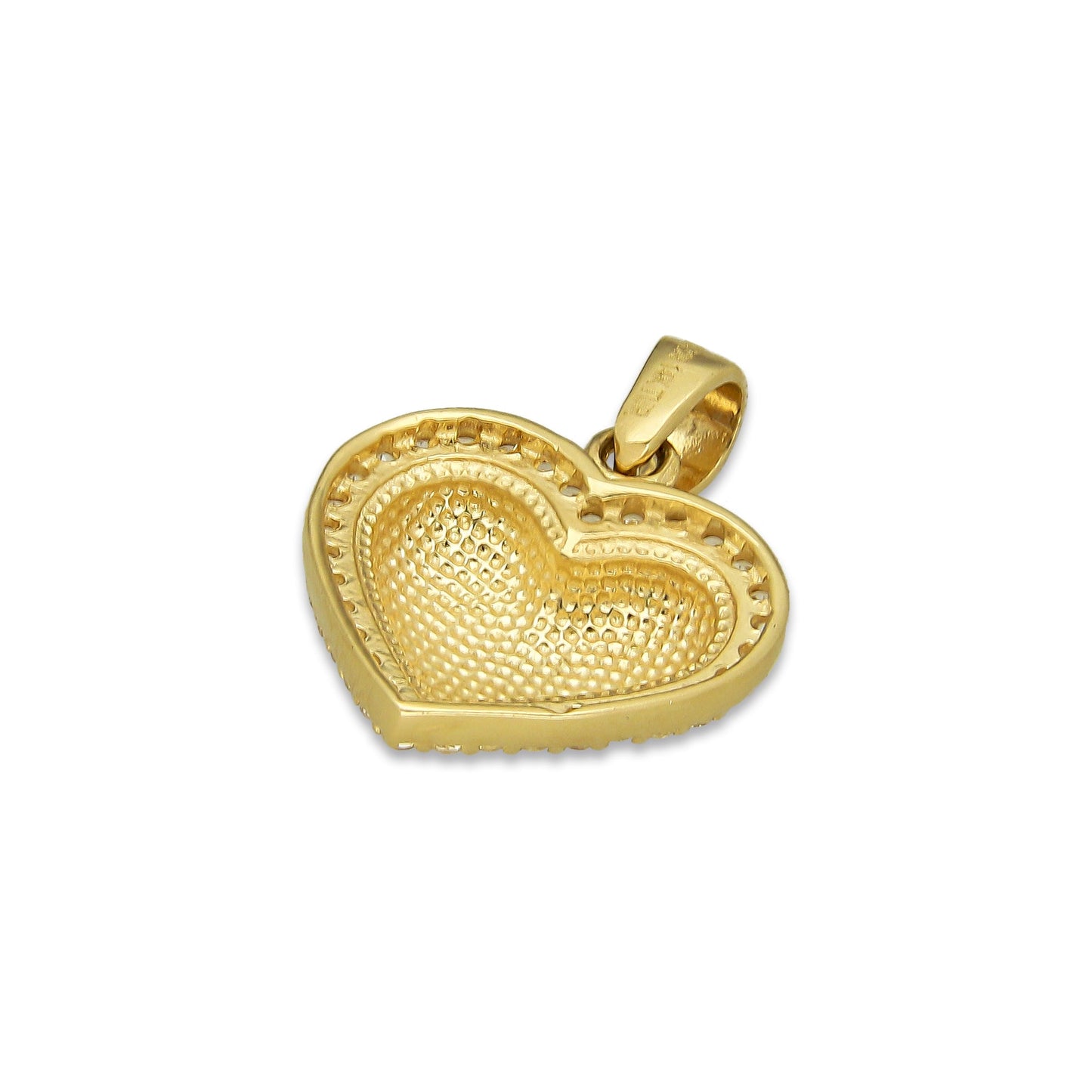 MR14DJ055 Dije Oro Sólido 14K Corazón Orillas con Zirconias 1.4 cm x 1.8 cm