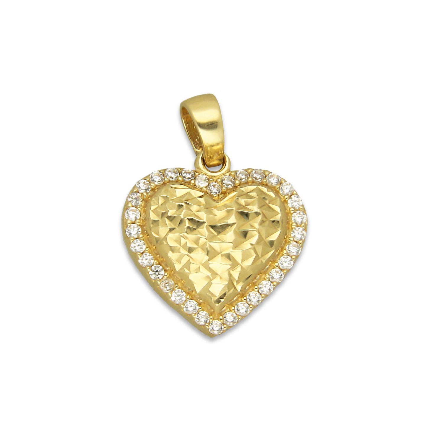 MR14DJ055 Dije Oro Sólido 14K Corazón Orillas con Zirconias 1.4 cm x 1.8 cm