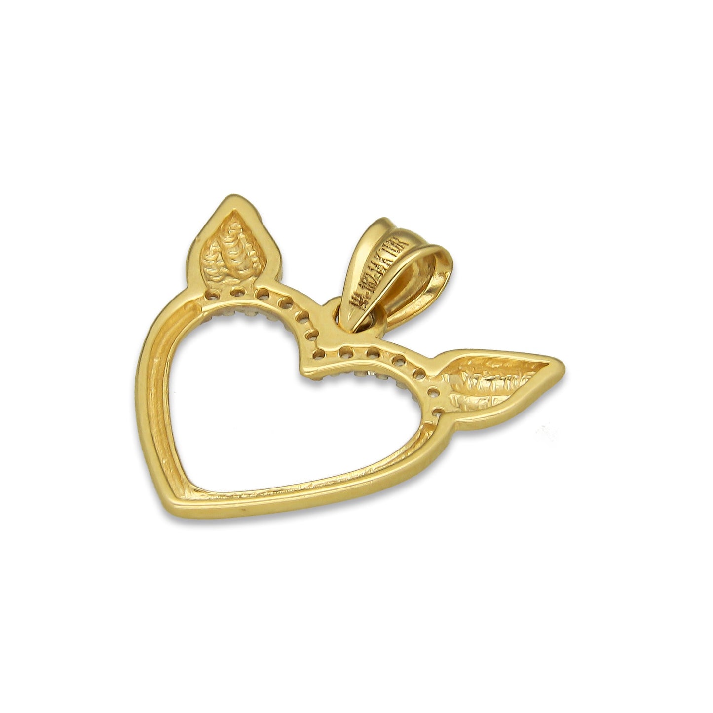 MR14DJ057 Dije Oro Sólido 14K Corazón Silueta Alas 1.8 cm x 1.9 cm