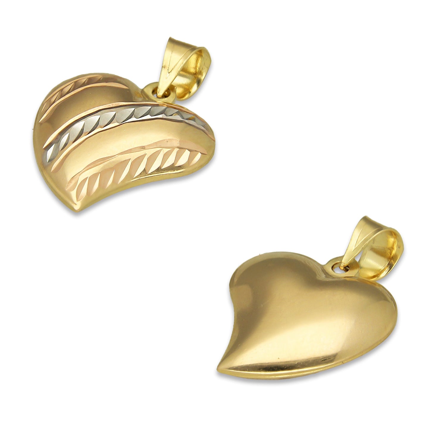 MR14DJ059 Dije Oro Sólido 14K Corazón Bombeado Florentino Diamantado 1.6 cm x 2.3 cm