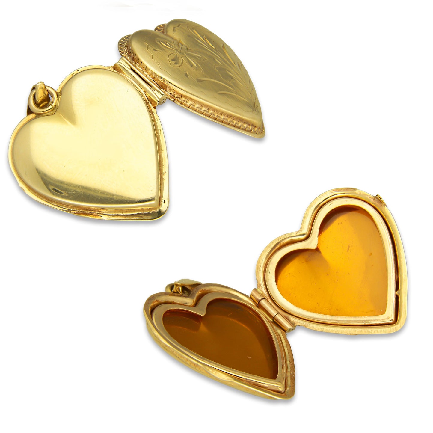 MR14DJ067 Dije Oro Sólido 14K Corazón Portaretratos Bombeado Liso 2.4 cm x 3.5 cm