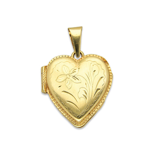 MR14DJ067 Dije Oro Sólido 14K Corazón Portaretratos Bombeado Liso 2.4 cm x 3.5 cm