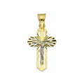 MR14DJ068 Dije Oro Sólido 14K EM14 Crucifijo Cristo Destello 1.4 cm x 3 cm