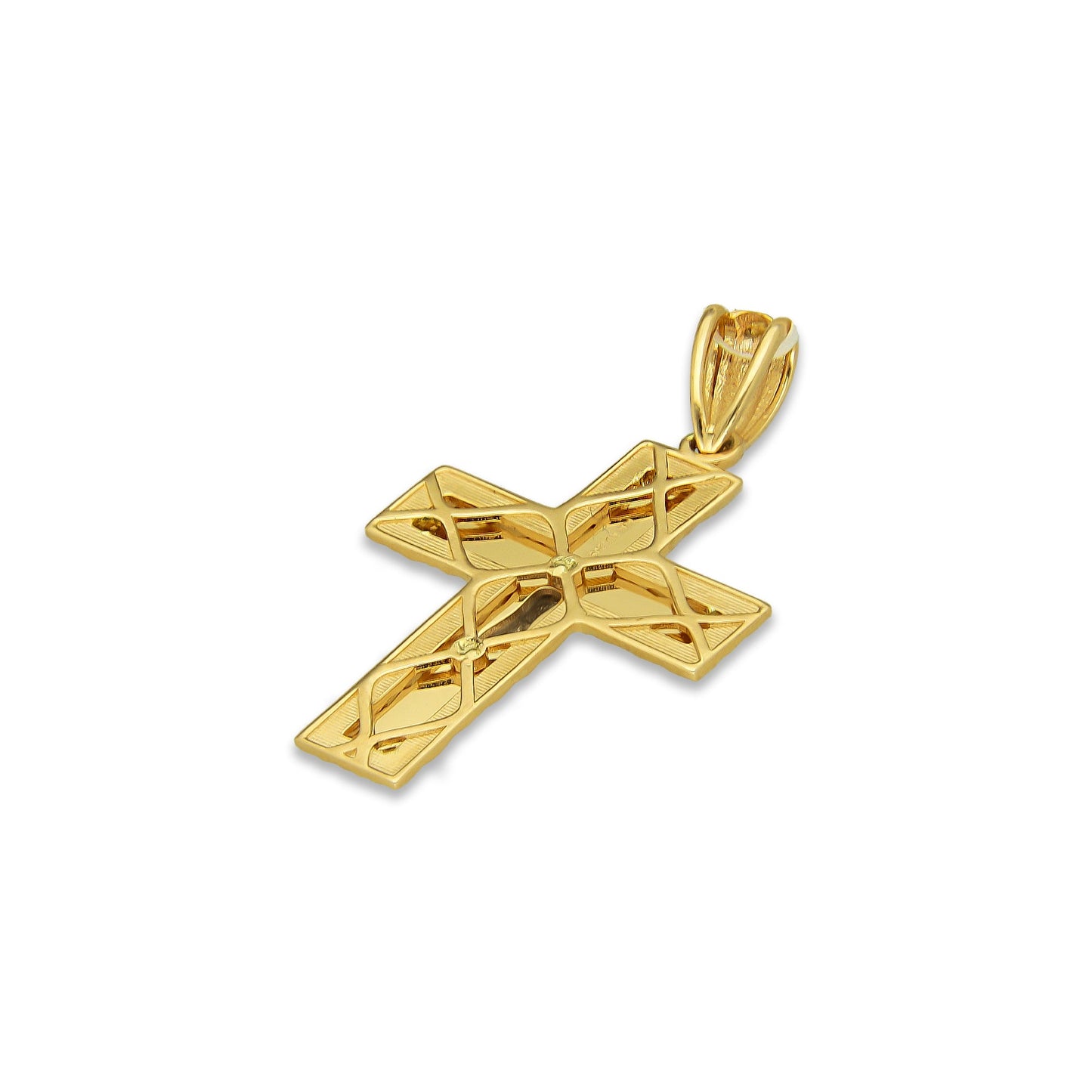 MR14DJ070 Dije Oro Sólido 14K EM14 Crucifijo Cristo Blanco Orilla Diamantada 1.8 cm x 3.2 cm