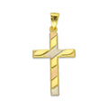 MR14DJ073 Dije Oro Sólido 14K EM14 Crucifijo Líneas Diagonales Florentino 1.9 cm x 3.7 cm