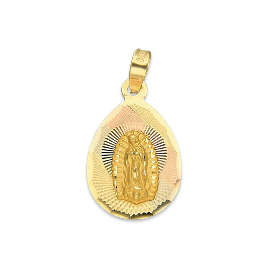 MR14DJ094 Dije Medalla Oro Sólido 14K Óvalo Virgen Diamantada 1.4 cm x 2.6 cm