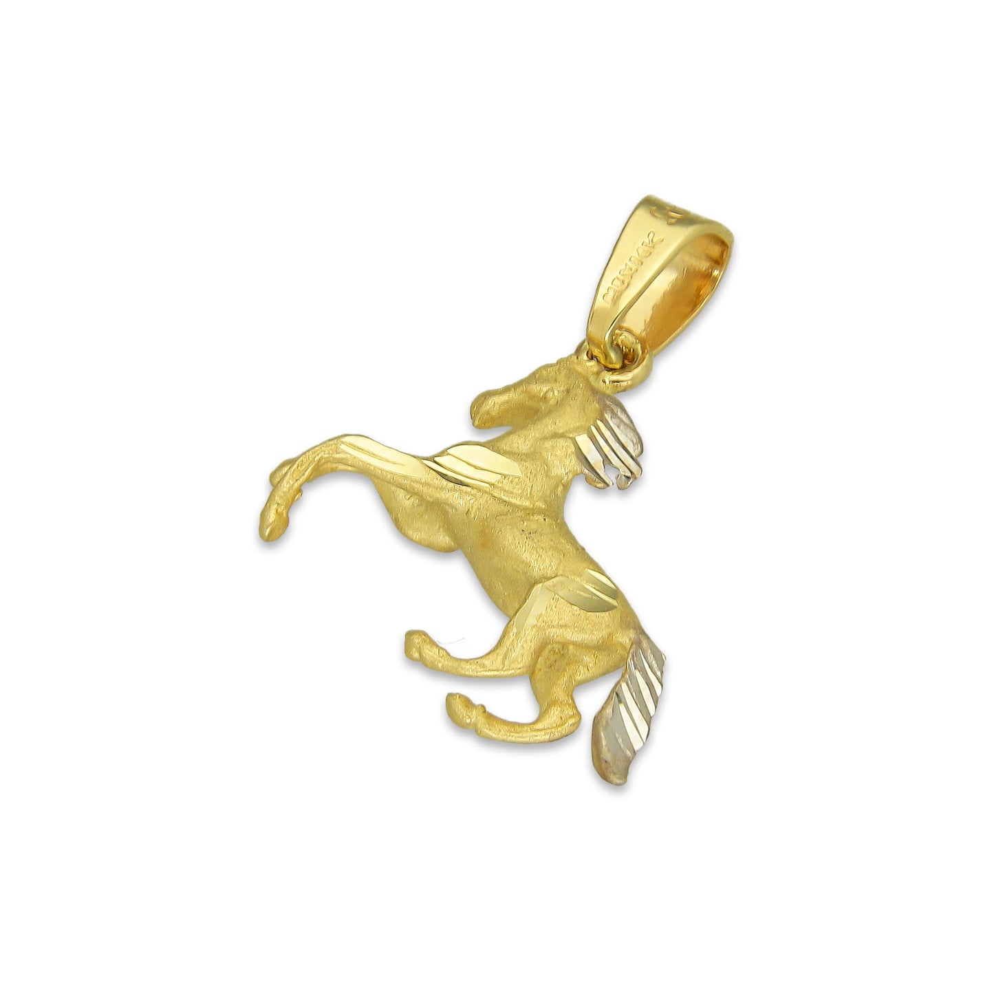 MR14DJ099 Dije Oro Sólido 14K Caballo Cuerpo Completo Liso 1.9 cm x 2.1 cm