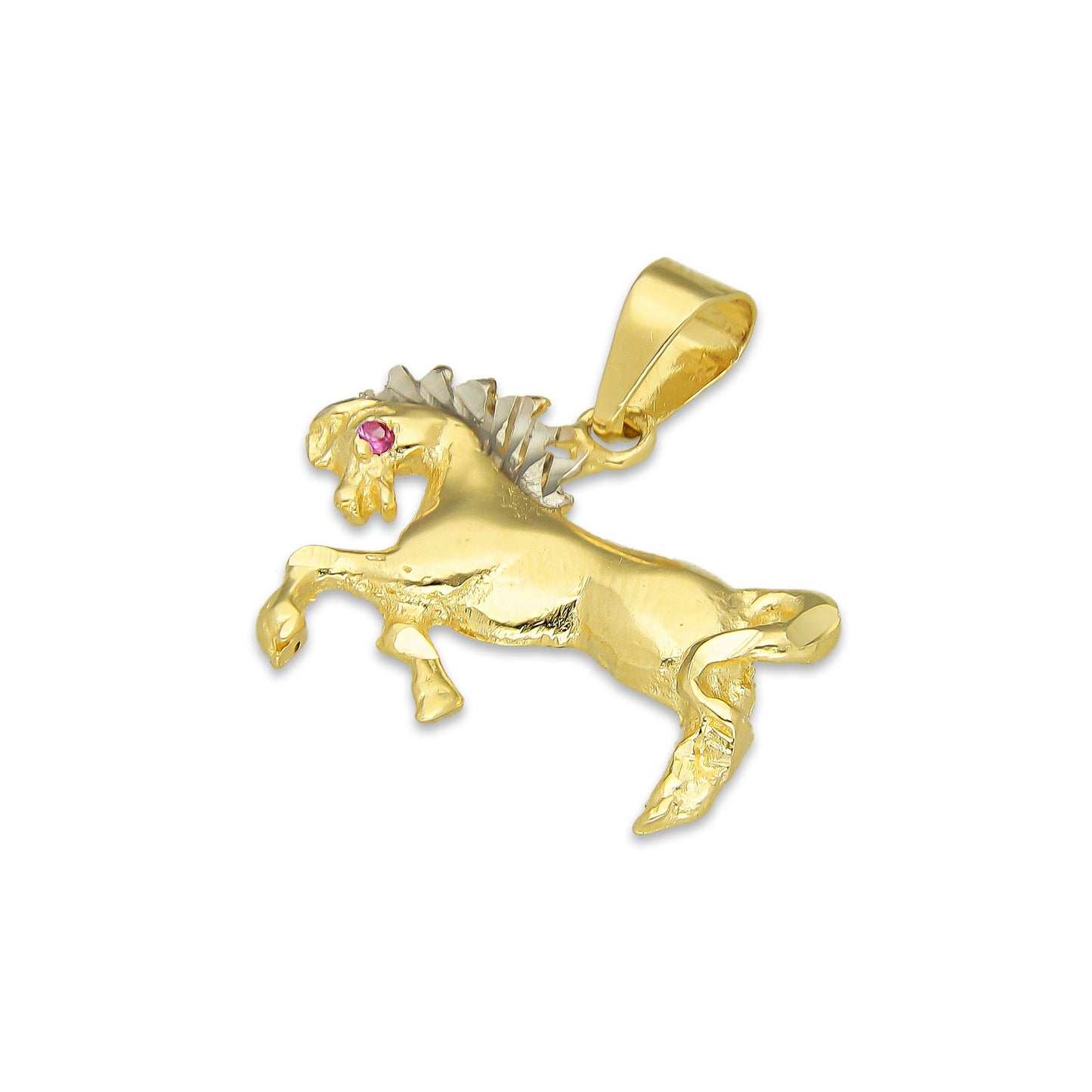 MR14DJ100 Dije Oro Sólido 14K Caballo Cuerpo Completo con Zirconias 2.1 cm x 2.2 cm