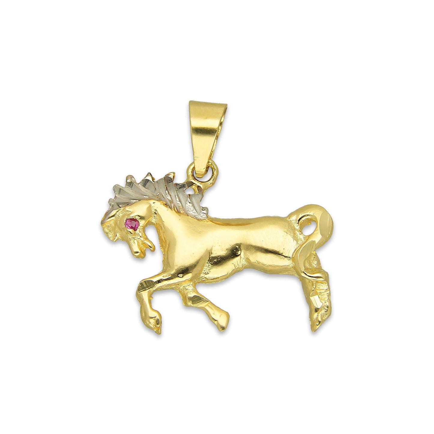 MR14DJ100 Dije Oro Sólido 14K Caballo Cuerpo Completo con Zirconias 2.1 cm x 2.2 cm