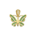 MR14DJ107 Dije Oro Sólido 14K Mariposa Zirconias Verde y Blanco 1.8 cm x 1.8 cm