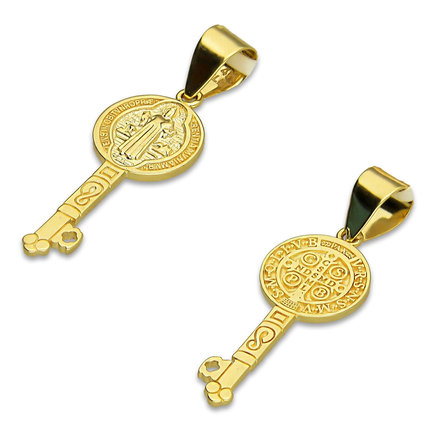 MR14DJ109 Dije Oro Sólido 14K EM Mod Llave de San Benito 0.9 cm x 2.8 cm