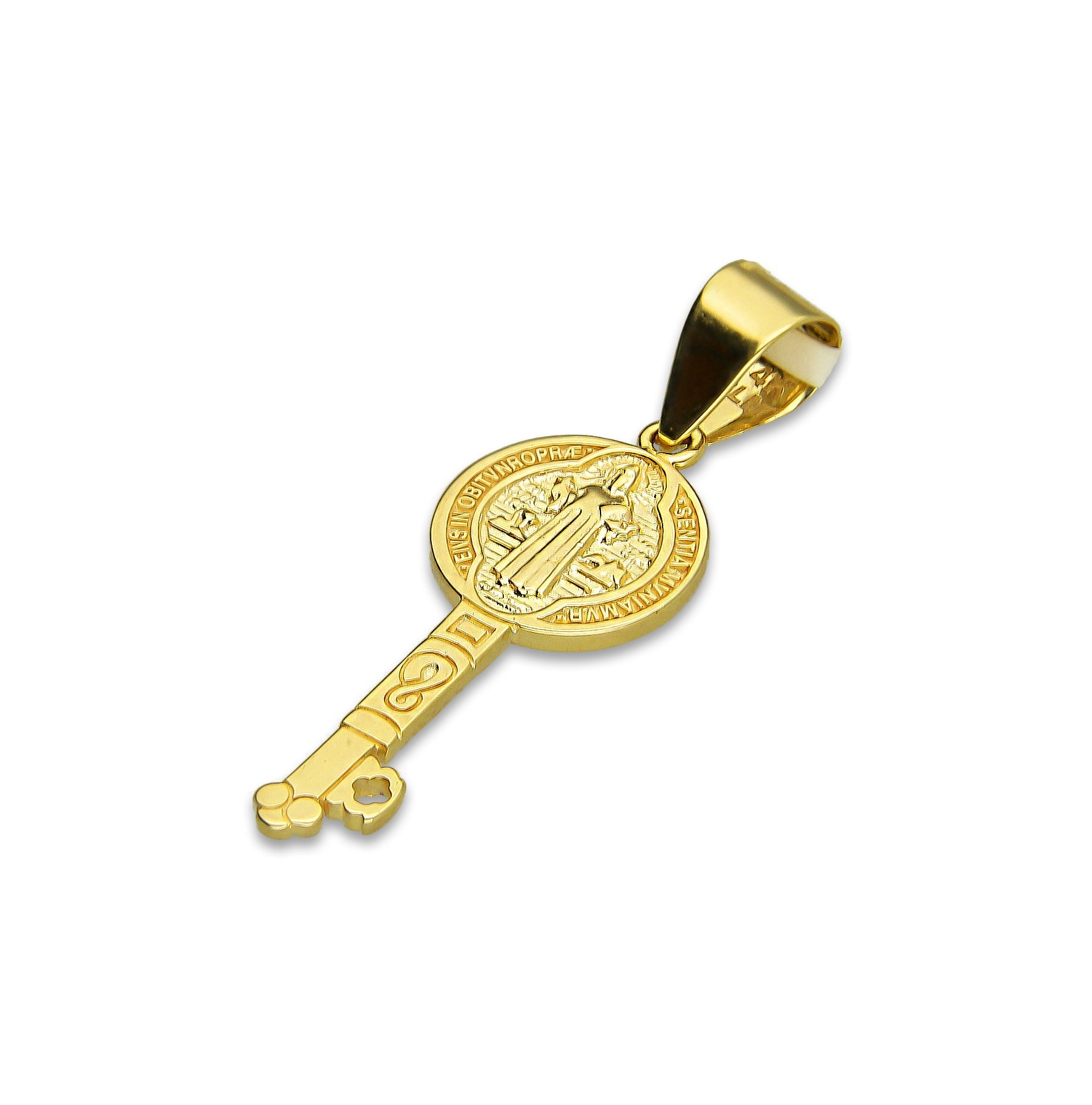 MR14DJ109 Dije Oro Sólido 14K EM Mod Llave de San Benito 0.9 cm x 2.8 cm