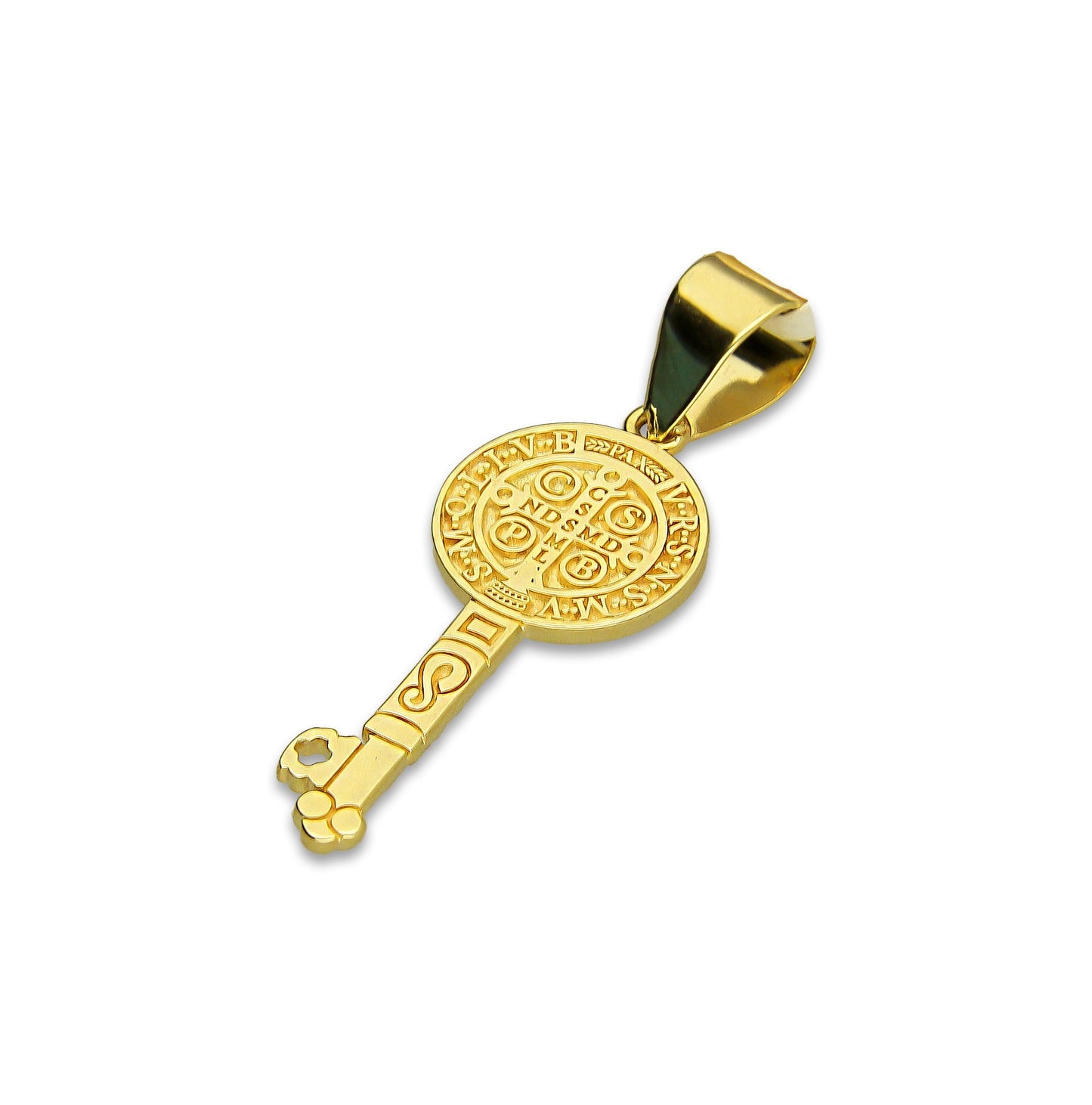 MR14DJ109 Dije Oro Sólido 14K EM Mod Llave de San Benito 0.9 cm x 2.8 cm