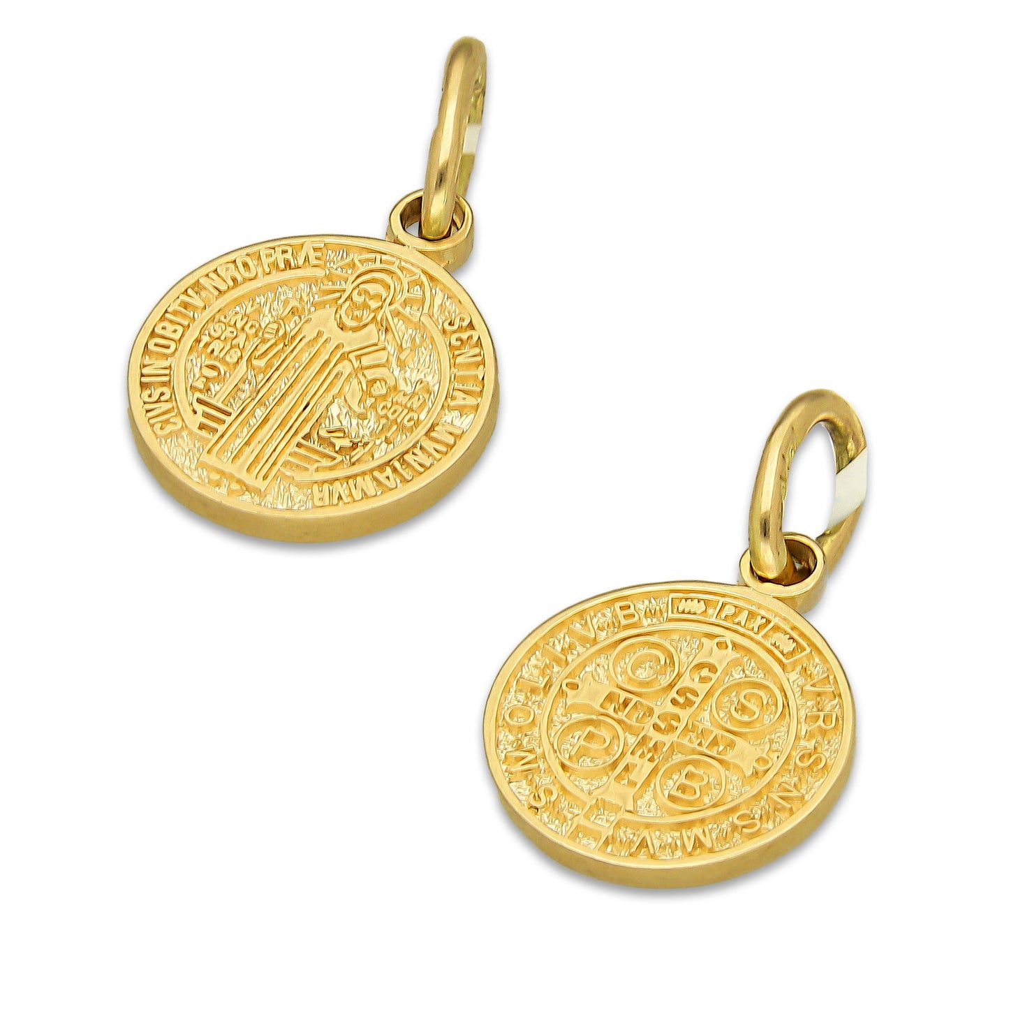MR14DJ111 Dije Oro Sólido 14K EM Mod Medalla de San Benito Doble Vista Diámetro 1.1 cm