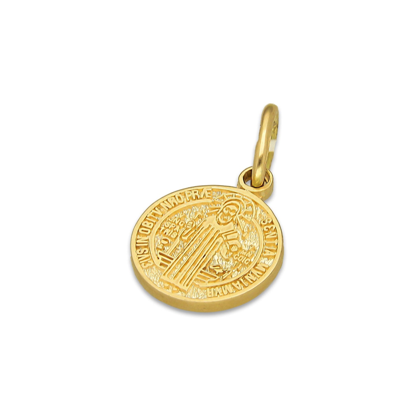 MR14DJ111 Dije Oro Sólido 14K EM Mod Medalla de San Benito Doble Vista Diámetro 1.1 cm