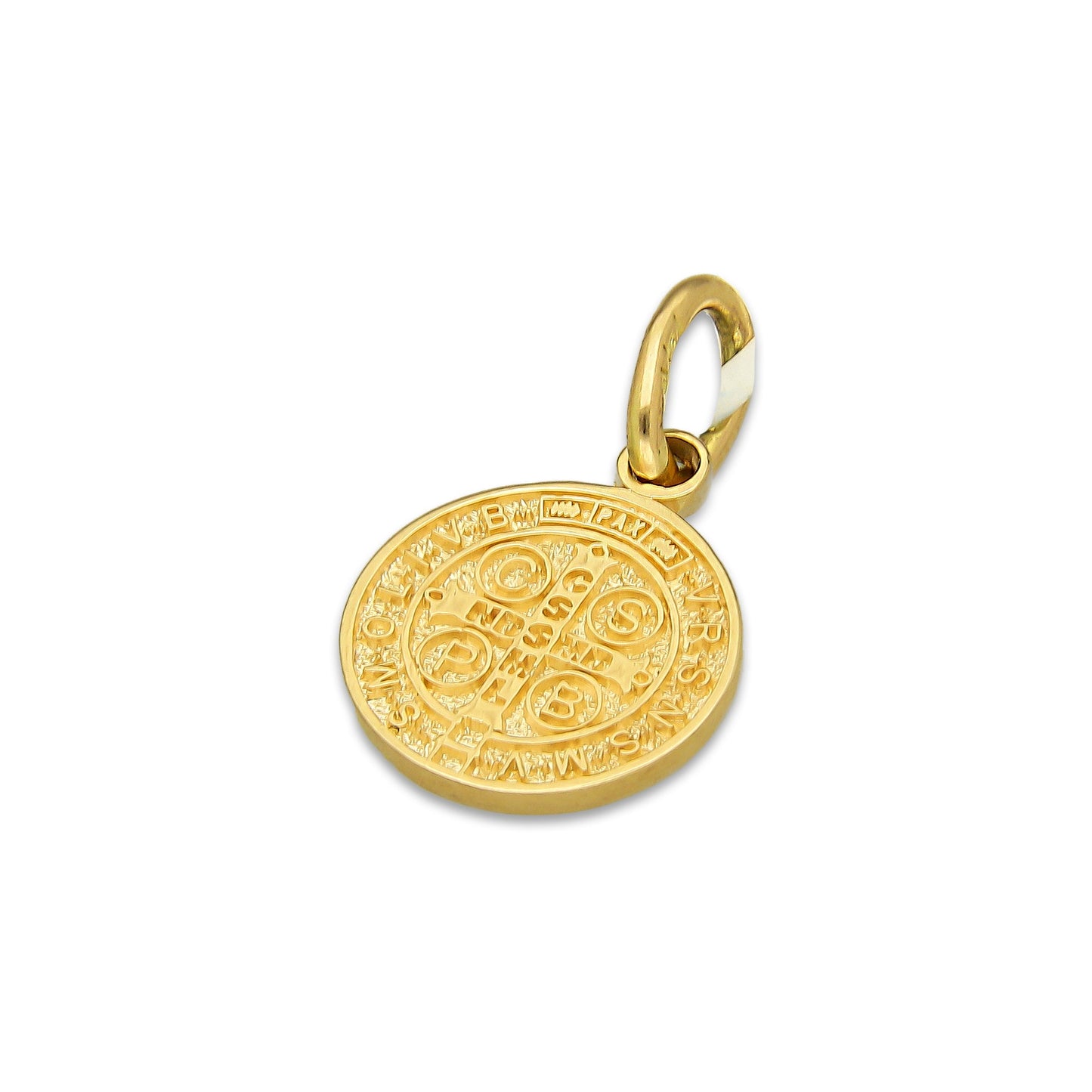 MR14DJ111 Dije Oro Sólido 14K EM Mod Medalla de San Benito Doble Vista Diámetro 1.1 cm