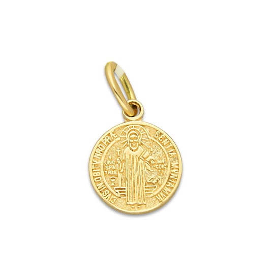MR14DJ111 Dije Oro Sólido 14K EM Mod Medalla de San Benito Doble Vista Diámetro 1.1 cm