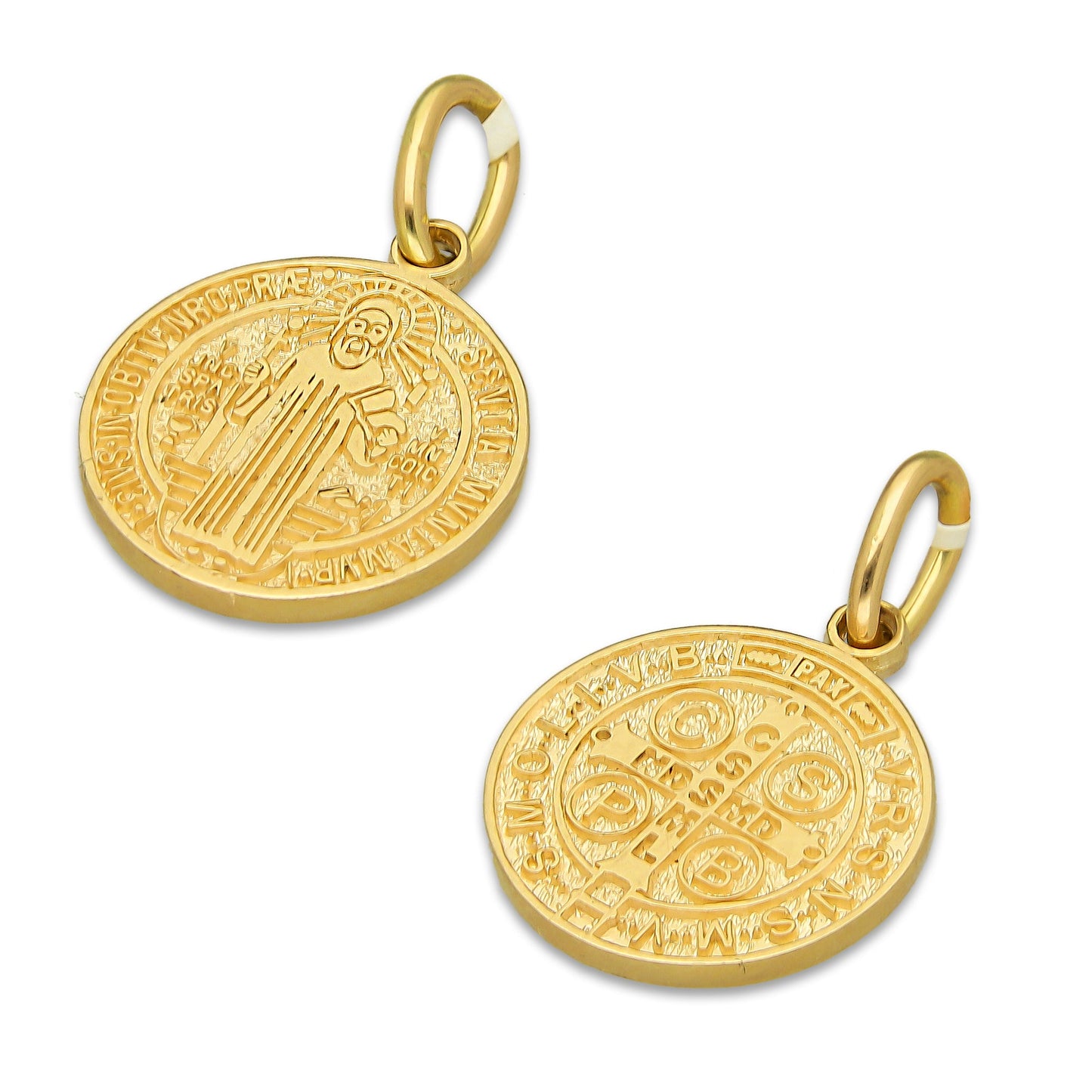 MR14DJ112 Dije Oro Sólido 14K EM Mod Medalla de San Benito Doble Vista Diámetro 1.4 cm