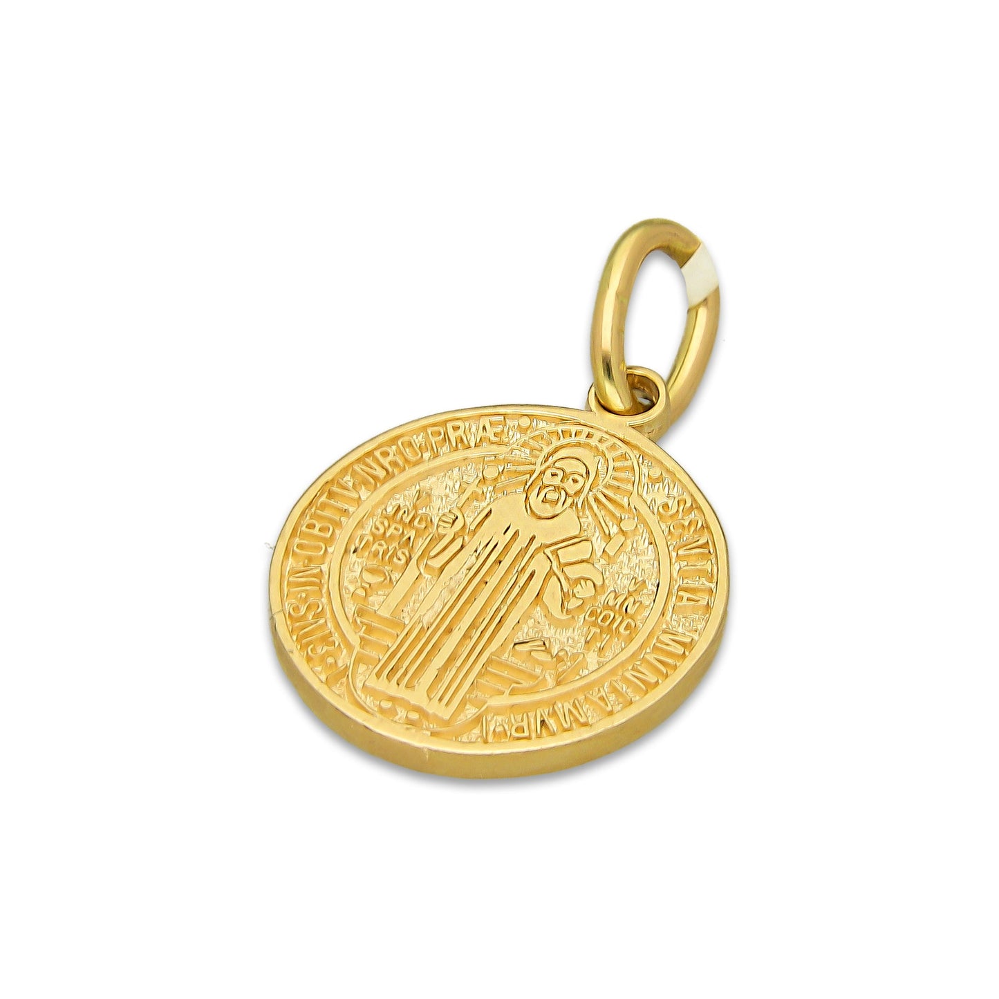MR14DJ112 Dije Oro Sólido 14K EM Mod Medalla de San Benito Doble Vista Diámetro 1.4 cm