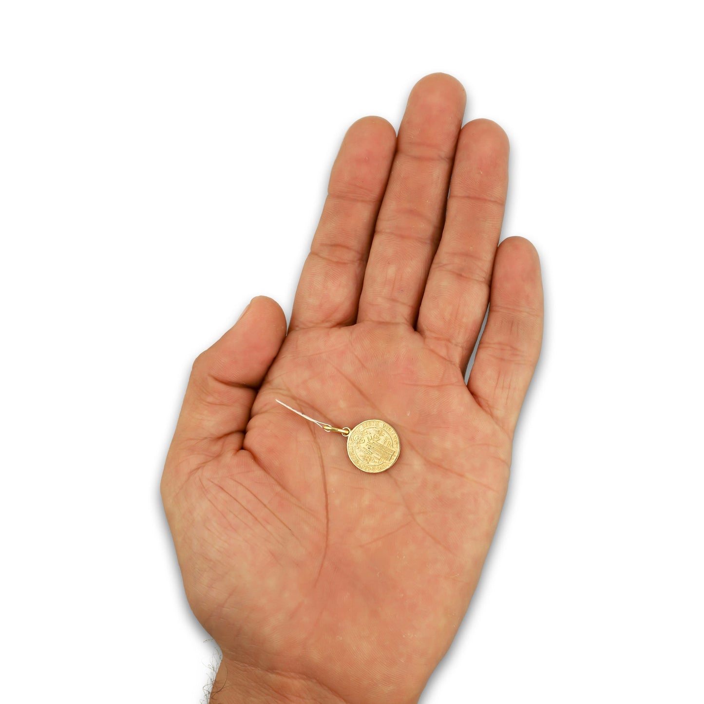 MR14DJ112 Dije Oro Sólido 14K EM Mod Medalla de San Benito Doble Vista Diámetro 1.4 cm