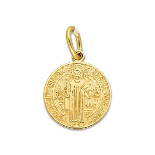 MR14DJ112 Dije Oro Sólido 14K EM Mod Medalla de San Benito Doble Vista Diámetro 1.4 cm