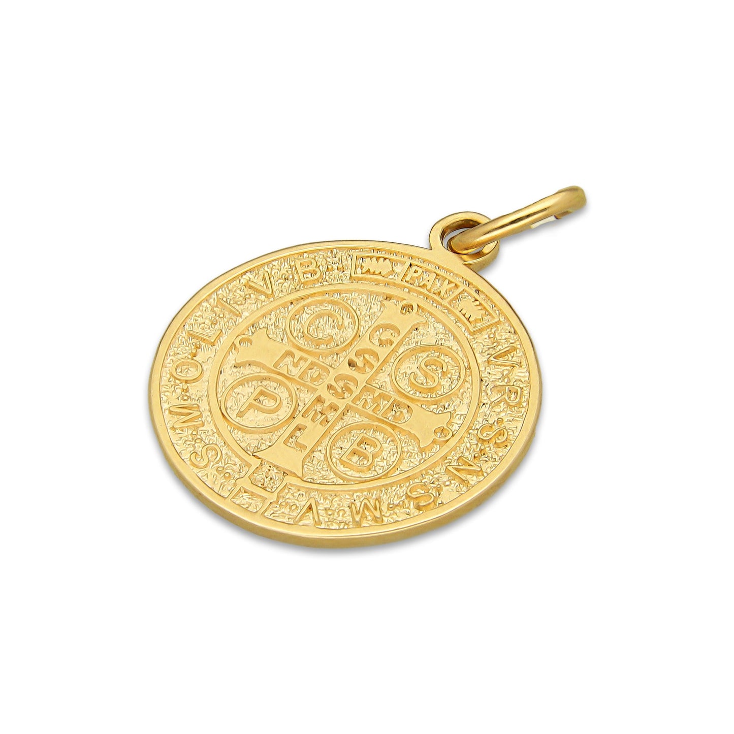 MR14DJ113 Dije Oro Sólido 14K EM Mod Medalla de San Benito Doble Vista Diámetro 1.9 cm