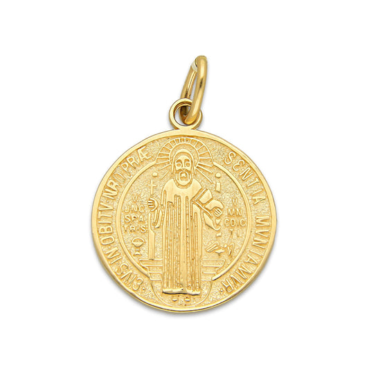 MR14DJ113 Dije Oro Sólido 14K EM Mod Medalla de San Benito Doble Vista Diámetro 1.9 cm
