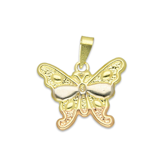 MR14DJ117 Dije Oro Sólido 14K Mariposa Troquelada Diamantada Florentino 1.8 cm x 2 cm