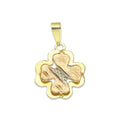 MR14DJ118 Dije Oro Sólido 14K Trébol 4 Hojas Troquelado Diamantado Florentino 1.3 cm x 2.2 cm