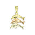 MR14DJ121 Dije Oro Sólido 14K Delfin Triada Troquelado Diamantado Florentino 1.3 cm x 2.3 cm