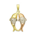 MR14DJ122 Dije Oro Sólido 14K Pareja Delfines Troquelado Diamantado Florentino 1.6 cm x 2.6 cm