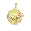 MR14DJ128 Dije Oro Sólido 14K Eclipse Sol y Luna Troquelado Diamantado Florentino 2.3 cm x 2.9 cm